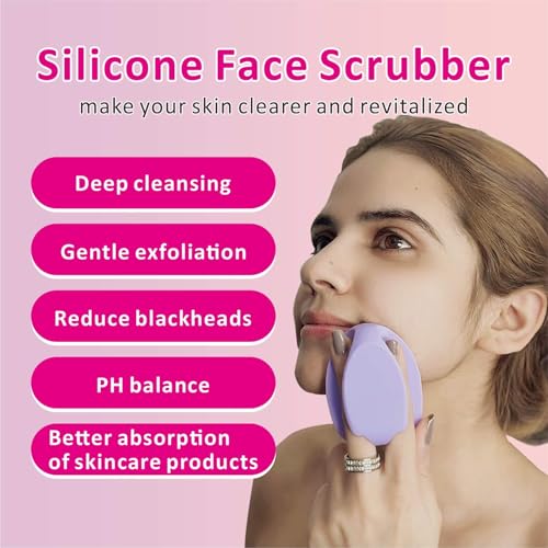 Silicone Face Scrubber,2 Pack Face Scrubber for Women Men, Facial Cleansing Brush Face Exfoliator Scrubber Brushes for Facial Cleansing Exfoliating Blackhead Remover Acne Pore Face Massaging - color: 3rd-pink+purple