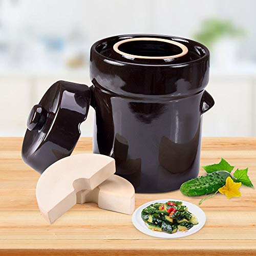 Seeutek Fermentation Crock Jar 10 Liter / 2.6 Gallon - Stoneware Pot for Fermenting, Pickling Kimchi, Pickles, Vegetables, Kombucha - Glazed Ceramics Fermenter with Stone Weights, Lid - size: 10L
