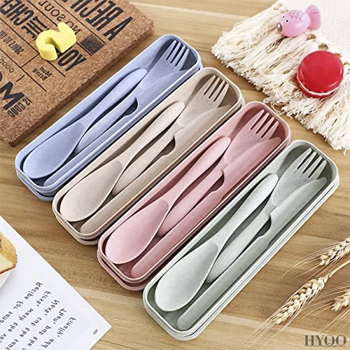 Wheat Straw Utensils Set with Case, 4 Adult Travel Silverware Sets