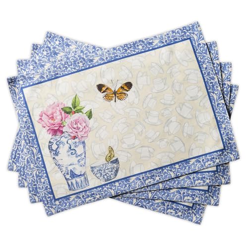 Maison d' Hermine Placemats Set of 4 Reusable 100% Cotton (13"x19") - color: 025 - Canton, size: 13" X 19" (Pack of 4)