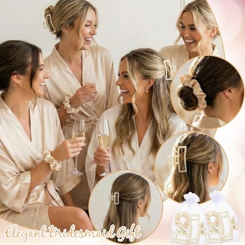 48Pcs Bridesmaid Pearl Hair Clips Scrunchie Gift Set for Women - color: White, size: Pearl