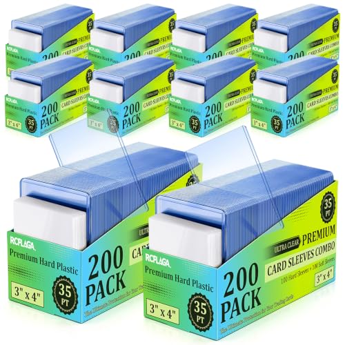 2000 Card Sleeves Hard Plastic, RCPLAGA 3"X 4" Trading Card Holder, 35PT - size: 1000 Hard Sleeves + 1000 Soft Sleeves