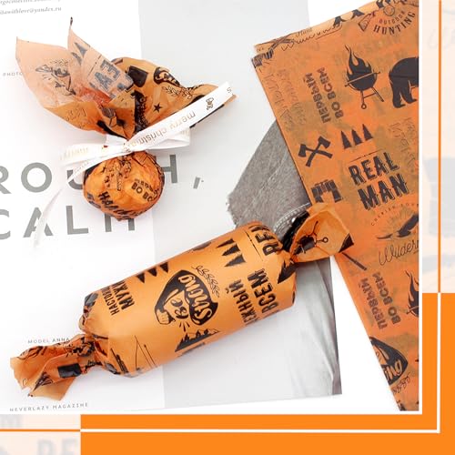 Benvo Big Tissue Paper 20x29 Inch - 20 Sheets Decoupage Craft Paper for Gift Wrapping, Letter DIY Art Projects, Spring Wedding, Birthday & Baby Shower Decorations(Style Q) - color: Orange Letter and Man Print