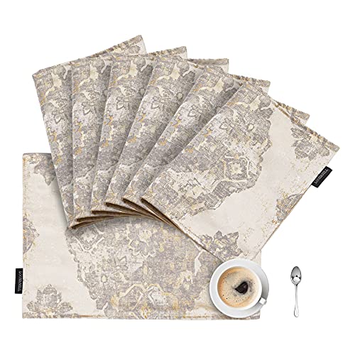 Loom and Mill Luxury Elegant Damask Placemats Double-Layer, Set of 6, Beige - color: Beige+grey+gold_rome, size: 6 Pieces