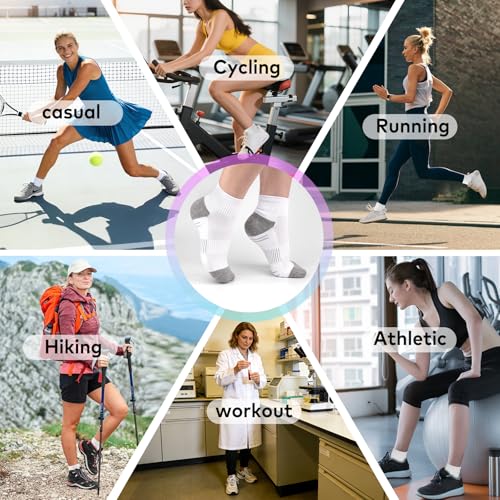 cuangya Women Athletic Ankle Cushioned Running Socks 6-Pairs - color: 5 Pairs White Socks, size: 5-8