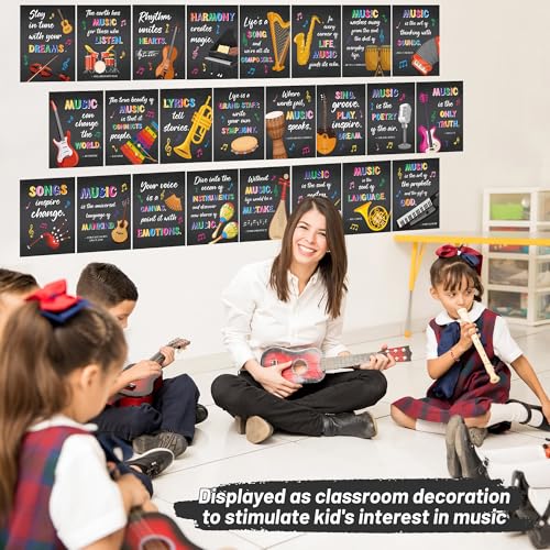 H1vojoxo Music Posters for Classroom - 24PCS Music Classroom Posters for Back to School Bulletin Board Decor Motivational Educational Musical Poster Wall Art Print for Elementary Middle High School