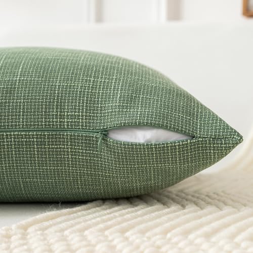 Kevin Textile Set of 2 Sage Green Pillow Covers 20 x 20 Inch Spring Farmhouse Boho Decorative Throw Pillow Covers Linen Cushion Covers for Sofa Couch Décor - color: Sage Green, size: 20" x 20" (Pack of 2)
