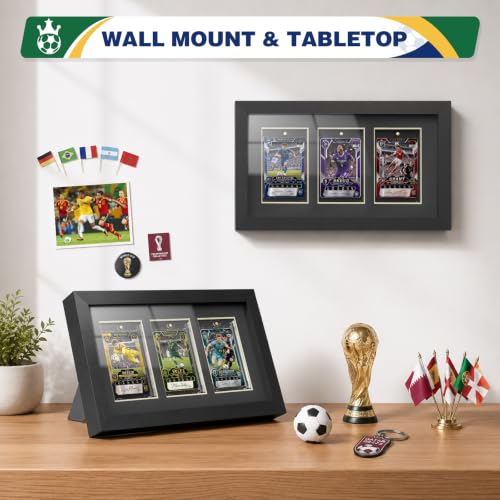 Trading Card Display Frame with Magnetic Card Holder UV Protection - size: 3 Card-Black