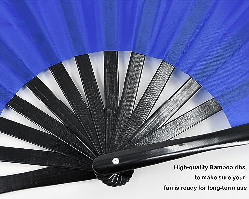 Large Rave Folding Hand Fan Clap Fan Popping Fans for Line Dancing, Big Foldable Clacking Fans for Dance Festival, Dancing, Performance - color: Blue