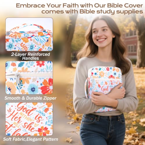 XKDOUS Bible Cover Case for Women Bible Bag Journaling Kit w/Study Supplies - color: Canvas Orange, size: Large