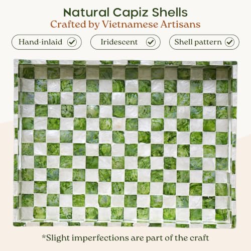 CHI AN HOME 16"x12" Capiz Serving Tray, Decorative Coffee Table Tray, Green - color: Pistachio Green