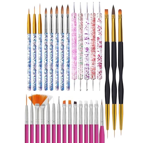 31PCS Nail Art Brush Set, Liner, Dotting, Fan & Flat Brushes - color: hot pink