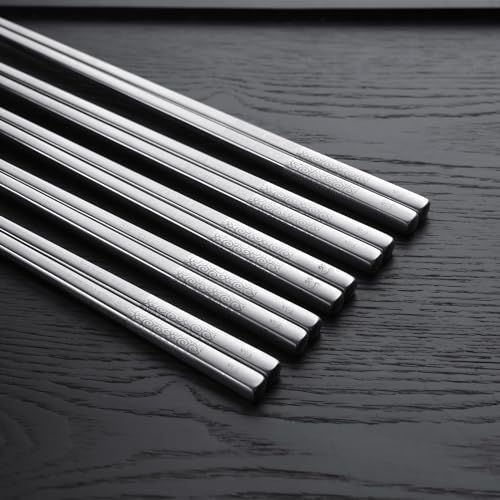IQCWOOD 18/10 Stainless Steel Chopsticks, 5 Pairs, Silver - color: Auspicious Cloud Pattern