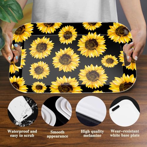 Serving Trays with Handles, 14.5 x 9.8 inch Rectangular Plastic Tray for Restaurant, Kitchen, Sunflower Black Background - color: Sunflower Black Background