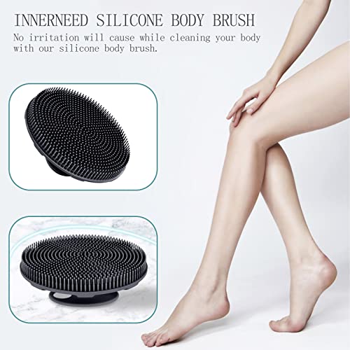 INNERNEED Food-Grade Soft Silicone Body Scrubber Shower Brush, Pack of 4 - color: (Set) Dark Green+pink+gray+black