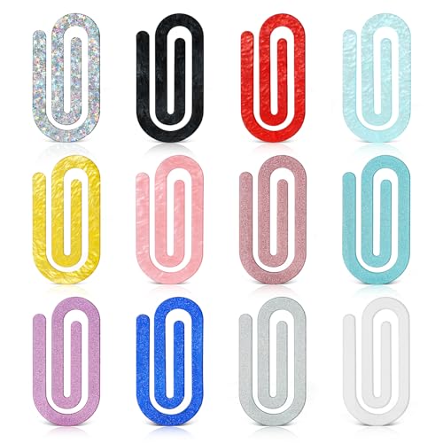12 Pcs Jumbo Acrylic Paper Clips, 4"x2" Large Plastic Paper Clips, Bright Colors, Classroom & Office Supplies, Back to School Gifts for Students & Teachers, Desk Org & DIY Charms & Accents & Bookmarks