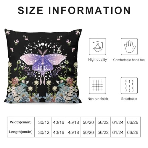 Floral Moth Moon Pillow Covers, Nature Aesthetic Flower Phase of The Moon Artistic Home Decor Sofa Bedroom Cushion Outdoor Indoor Decorations 16 "x16 - color: Butterfly-5, size: 16" x 16" (Pack of 2)