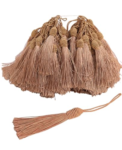 50 Pieces Tassel Bookmark with Loop,Tassels for Crafts,Decorative Tassel for Keychain Jewelry Making Curtain Blanket Graduation Decoration Wedding Favors (Coffee) - color: Coffee
