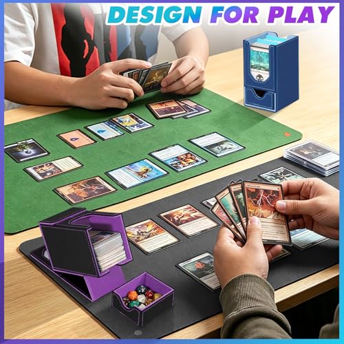 Card Deck Box for MTG Commander, Fits 100+ Double-Sleeved Cards Card Case - color: Black and Purple