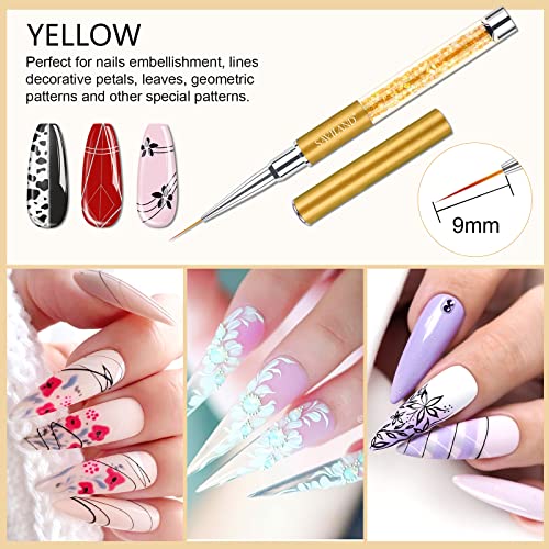 SAVILAND 6pcs Nail Art Brushes Diamond Rhinestone Handle for Fine Lines - color: B-Multicolor