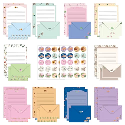 Sweet Cute Stationery Set, 92PCS Stationary Paper and Envelopes Set, 60 Writing Paper 30 Envelopes 2 Sticker Sheets, Vintage Stationery Sets for Letter Writing - style: sweet