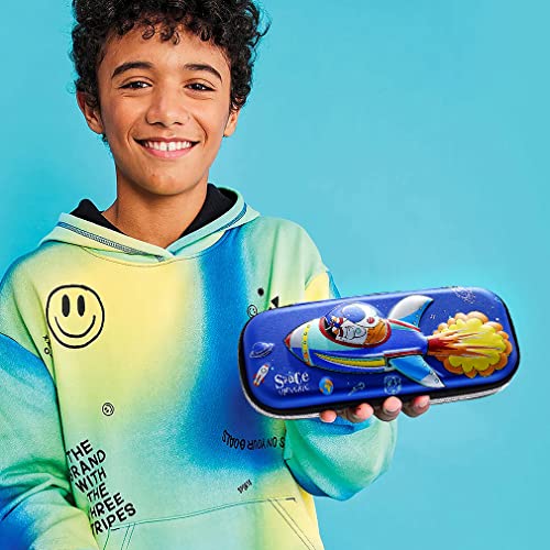 3D Spacecraft Pencil Case for Kids Boys, Waterproof Pencil Box with Compartments Pen Pouch (Blue) - color: Spacecraft