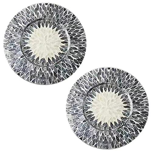 i-lan 2 Pack 13 Inch Mother of Pearl Decorative Charger Plates for Display, Sea Shell Inlay Wood Charger Plates for Dining, Party, Modern Style Decor Placemats for Dinner Plates,Black - style: Style 10