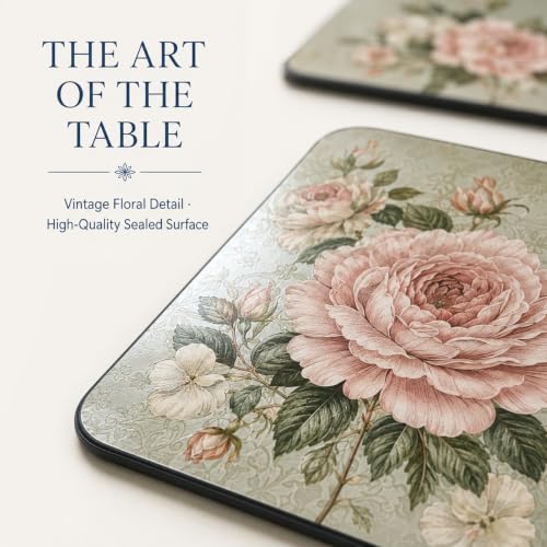 Pimpernel Antique Roses Placemats - Beige, Set of 4 - size: 15.7" x 11.7" Rectangular, style: Antique Roses