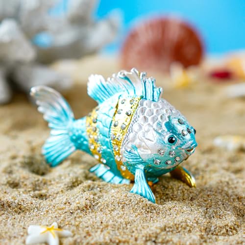 YU FENG 3.1 Inch Tropical Fish Trinket Box, Hinged Enamel Jewelry Box - color: Goldfish