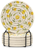 Absorbent Cup Coasters Set of 6 with Holder, Lemon - color: Lemon