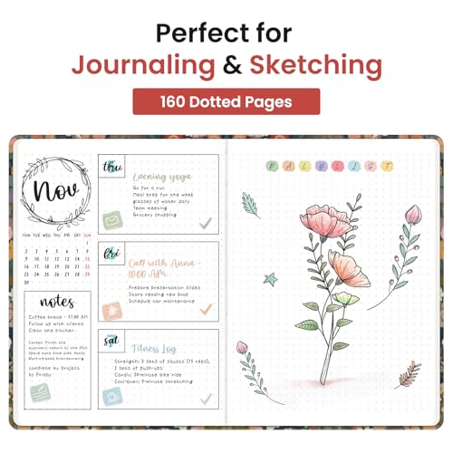 Taja Pretty Dotted Journal for Women, Aesthetic Hardcover Leather Journal - color: A-Garden, size: B-Dotted