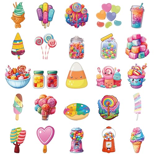 50Pcs Candy Ice Cream Stickers, Funny Design Candy Ice Cream Stickers Cute Dessert Sticker Vinyl Waterproof Sticker for Adults Water Bottle Laptop Decor Party Favors Birthday Gifts - color: Candy