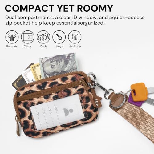 Small Wristlet Wallets for Women with Clear ID Window, Keychain Coin Purse - color: Cheetah Print