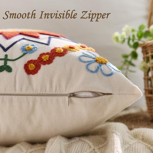 Embroidered Floral Throw Pillow Cover 18x18 Set of 1 Orange - color: Orange, size: 18" x 18" (Pack of 1)
