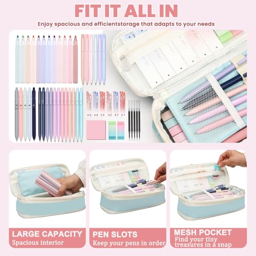 50 PCS Aesthetic School Supplies with Cute Pen Case,12 Pastel Highlighters,5 Black Ink Gel Pens, 12 Mechanical Pencils Set 0.5 & 0.7 mm 6 Color Gel Pens for Students Stationary College Essentials Blue - color: Blue