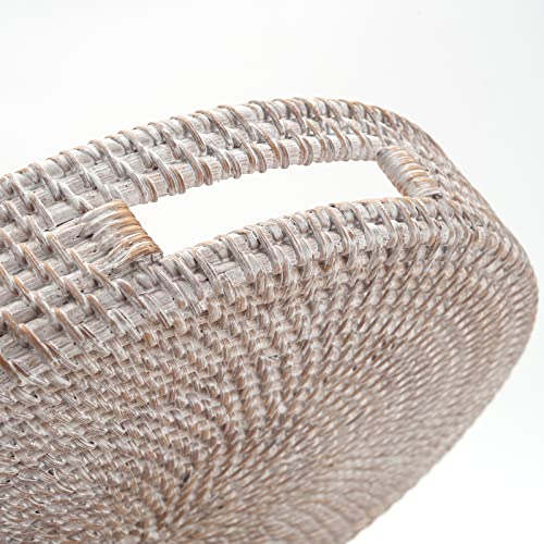 Coffee Table Tray Round Rattan Ottoman Tray Woven Serving Trays with Handles for Home and Kitchen Decorative White (Large 14 inch x 2.4 inch) - color: Whitewash, size: 14"