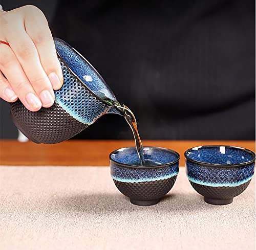 Chinese Ceramic Kung Fu Tea Set of 6, Japanese Tea Cup, Sake Cup, Ceramic Tea Set (Blue) - color: Blue