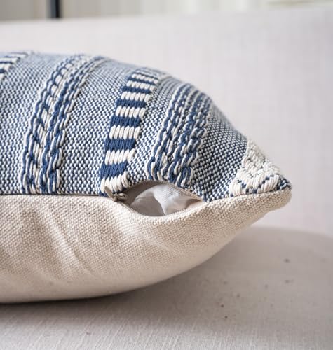 Cethom Boho Throw Pillow Covers 18x18 Inch Set of 2, Farmhouse Decorative Couch Pillow Cases, Navy Blue Accent Pillows of Bed, Sofa Bedroom Living Room Home Decor Cushion Cover - color: Navy Blue, size: 18" x 18" (Pack of 2)