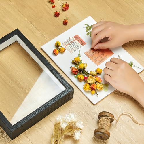 8x10 Shadow Box Picture Frame with Real Glass Panel and Linen Back - color: Black + Thickened Panel + Foam Packaging, size: 8x10