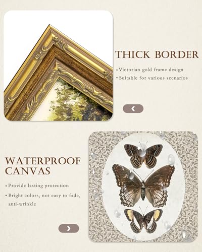 Vodefoad Vintage Butterfly Gold Framed Wall Art, Retro Neutral Butterfly Canvas Art Prints Painting, Bedroom Bathroom Shelf Retro Butterfies Illustration Room Decor, Antique Moth Insect Wall Art Picture, Farmhouse Framed Wall Decor butterfies Drawing for