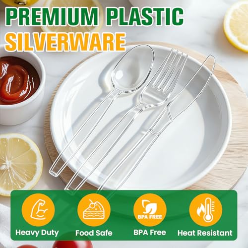 1200 Count Plastic Silverware Heavy Duty, 500 Forks, 500 Spoons, 200 Knives - size: 1200 Combo Set(Spoons+Forks+Knives)