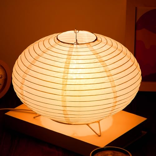 Retisee Table Paper Lantern Lamp 10" x 6" Modern Table Rice Paper Lamps with 3 Color Japanese Style Gifts Oval Bedside Night Lantern Decoration for Bedroom Nightstand Living Room Office