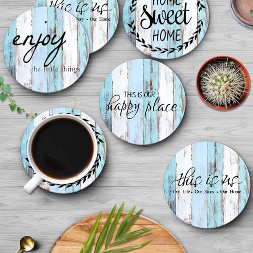 Britimes Coasters for Drinks, Set of 6, Ceramic Stone, Vintage Blue - color: Retro 1