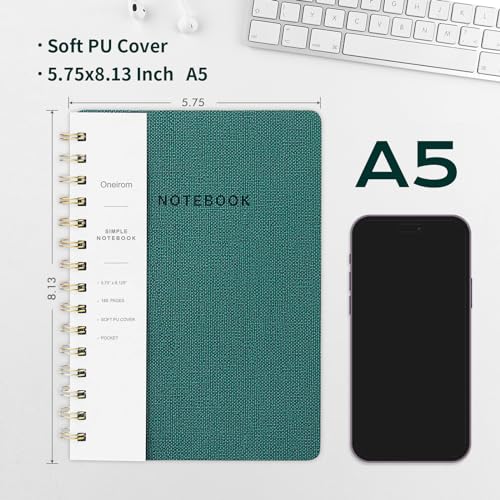Spiral Notebook-5.75" x 8.125" College Ruled Journal with Inner Pockets and 160 Pages,PU Leather Cover Business Journal, Twin-Wire Binding Notebook Perfect for Office & Home School Supplies Green - color: 004-Green-1pack, size: A5-160 pages