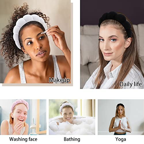 WHAVEL 3 Pack Spa Headband Skincare Headbands, Makeup Headband Sponge Terry Cloth Headbands Face Wash Headband Puffy Hair Band for Washing Face Women Girls (White, Pink, Black) - color: White, Pink, Black