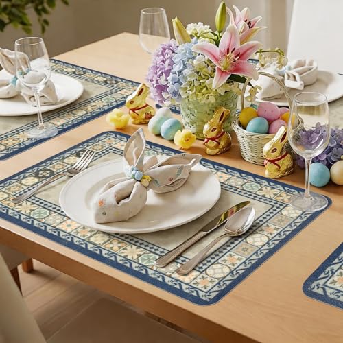 Vinyl Placemats Set of 6-12x17 Inch - Heat Resistant Washable Place Mats Waterproof Non-Slip Wipeable Table Mats for Dining Table Decor, Indoor/Outdoor Plastic Mat - color: Boho
