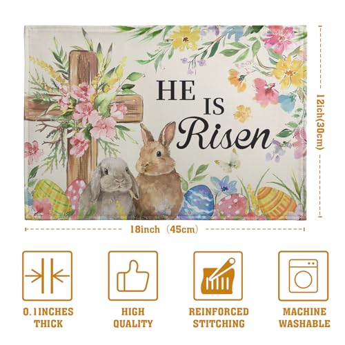 He is Risen Easter Placemats Set of 4 12x18 Inch Bunny Floral Cross Table Mats Spring Rabbit Flowers Eggs Place Mat for Dining Table Party Kitchen Decoration - color: Easter Floral Cross