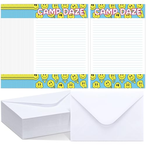 80 Pcs Camp Stationery Paper Envelopes,Yellow Smile Face Dripping - style: Yellow Smile Face Dripping