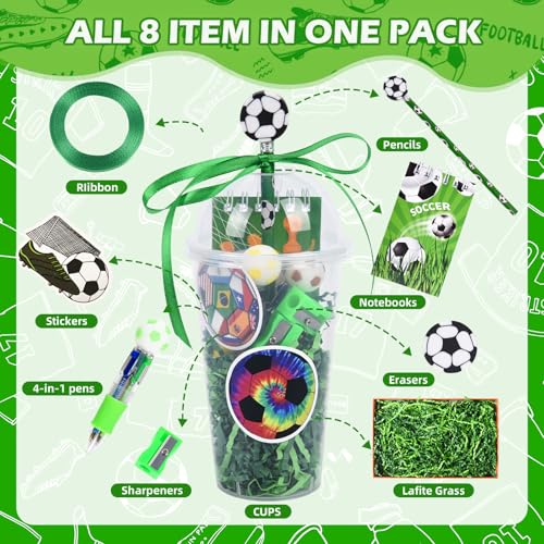 LiYiQ 24 Set 247 Pcs Soccer Party Supplies Return Gifts for Party, Student Stationery Gifts from Teacher Rewards Prizes, Pencil Erasers Notebooks Stickers for Soccer Classroom Birthday - style: Soccer