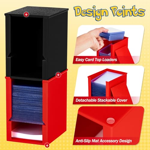 Toploader Dispenser & Penny Sleeve Holder - Dual Compartment Holds 250 Penny Sleeves & up to 50 Top Loaders, Stackable Card Storage Box with Dustproof Lid (Red) - color: Red